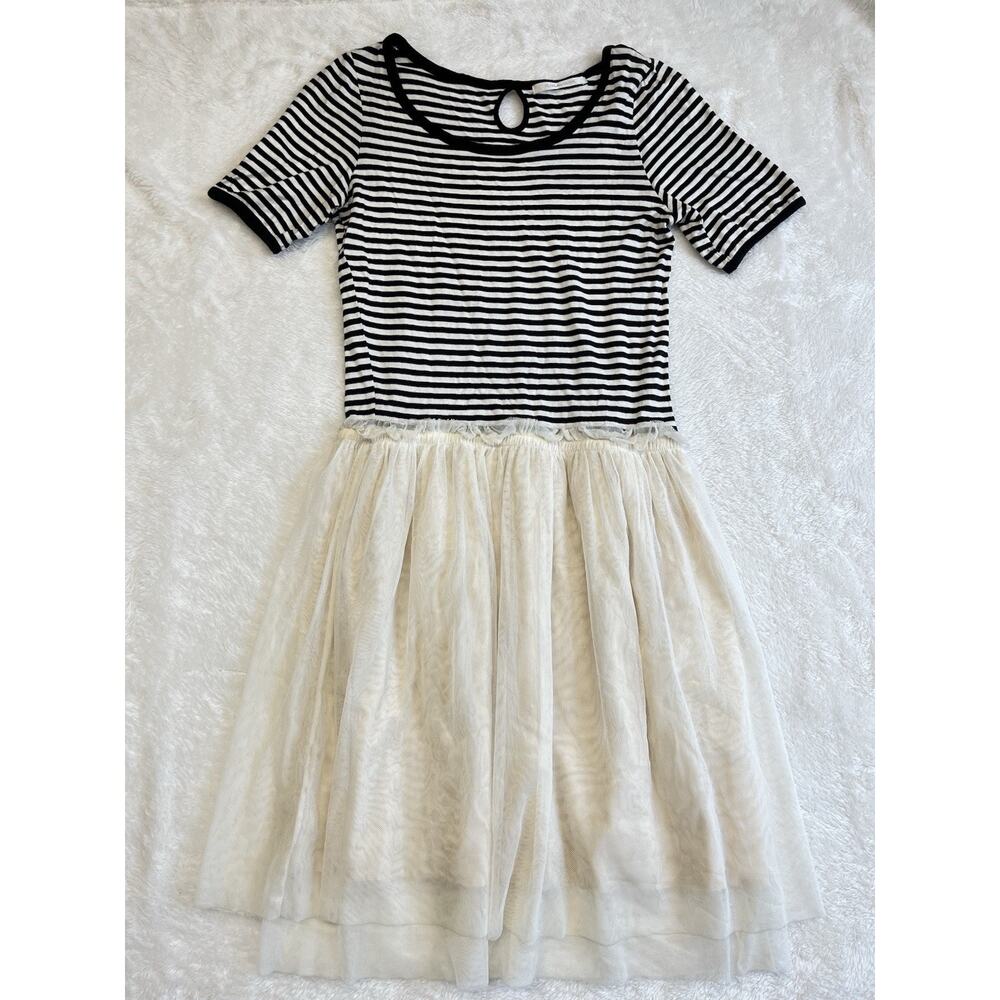 Olive Des Olive Black Ivory Stripe Short Sleeve Tulle Bottom Dress Medium